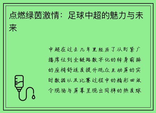 点燃绿茵激情：足球中超的魅力与未来