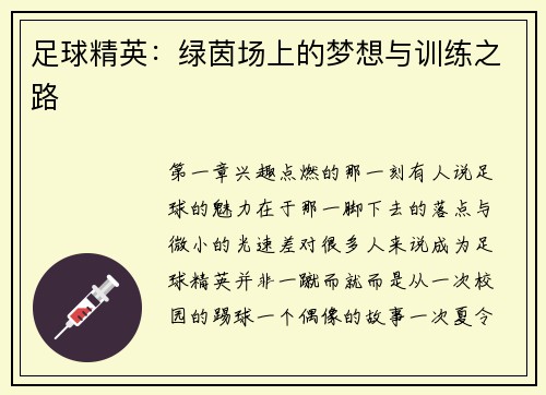 足球精英:绿茵场上的梦想与训练之路